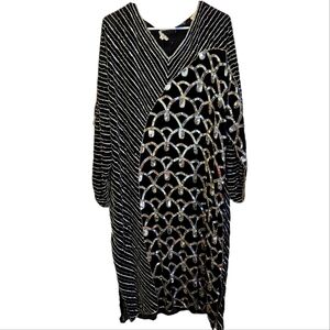 Swee Lo Womens Long Dress Small Black Sequined Beaded V Neck Long Sleeve